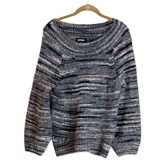 Express Sweater Boat Neck Wool Blend Long Balloon Sleeve Oversized Sweater - Picture 1 of 7